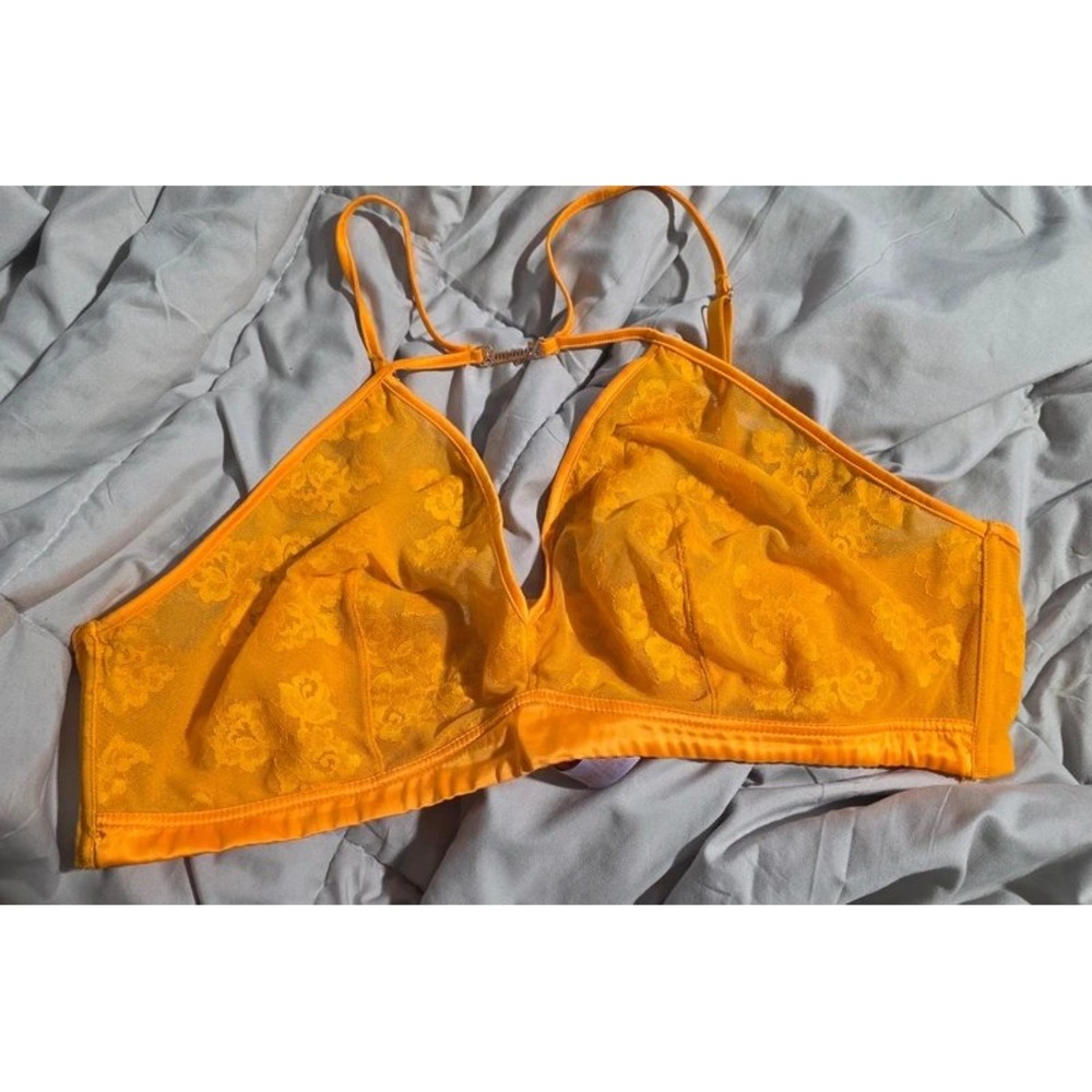 Savage X Fenty Orange Floral Lace Bralette Wireless Bra 2X